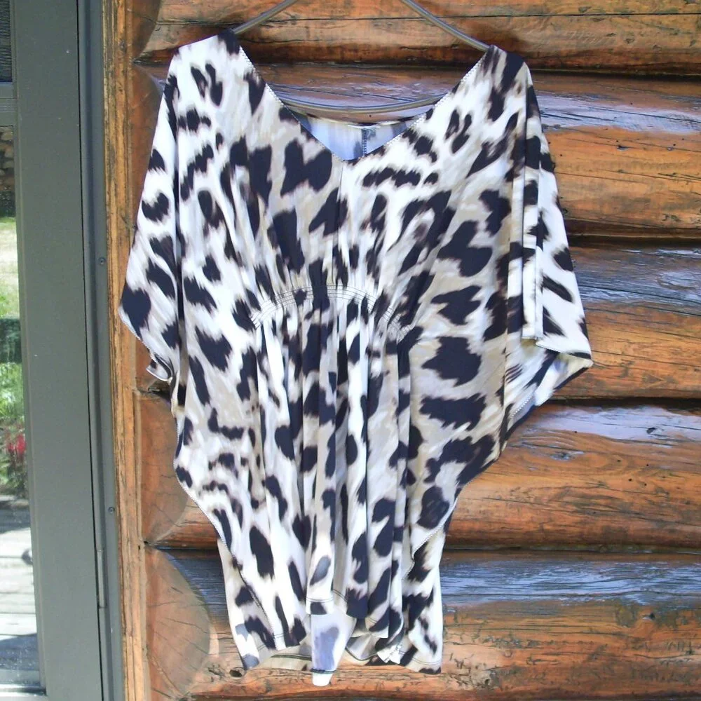 Vintage Animal Print Butterfly Sleeve Poncho Style Pullover Tunic SZ M? - Picture 1 of 2